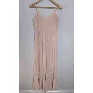 Forever 21 Soft Pink Sleeveless Ruffle Fairycore Midi Dress Lace Trim SZ S